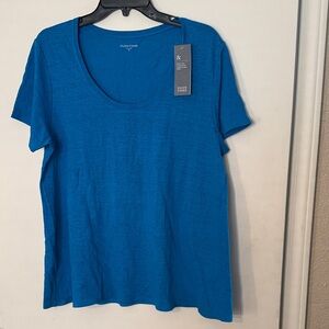 Eileen Fisher Bright Teal Scoop Neck Short Sleeve Tee